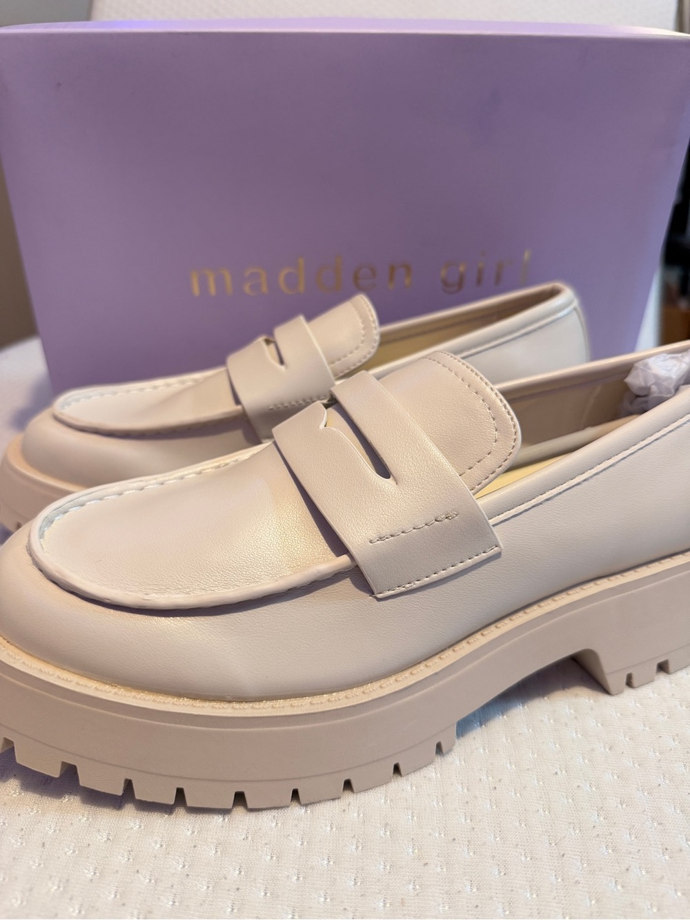Madden Girl Cream Chunky Penny Loafers